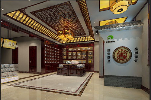 景谷古朴典雅的中式茶叶店大堂设计效果图
